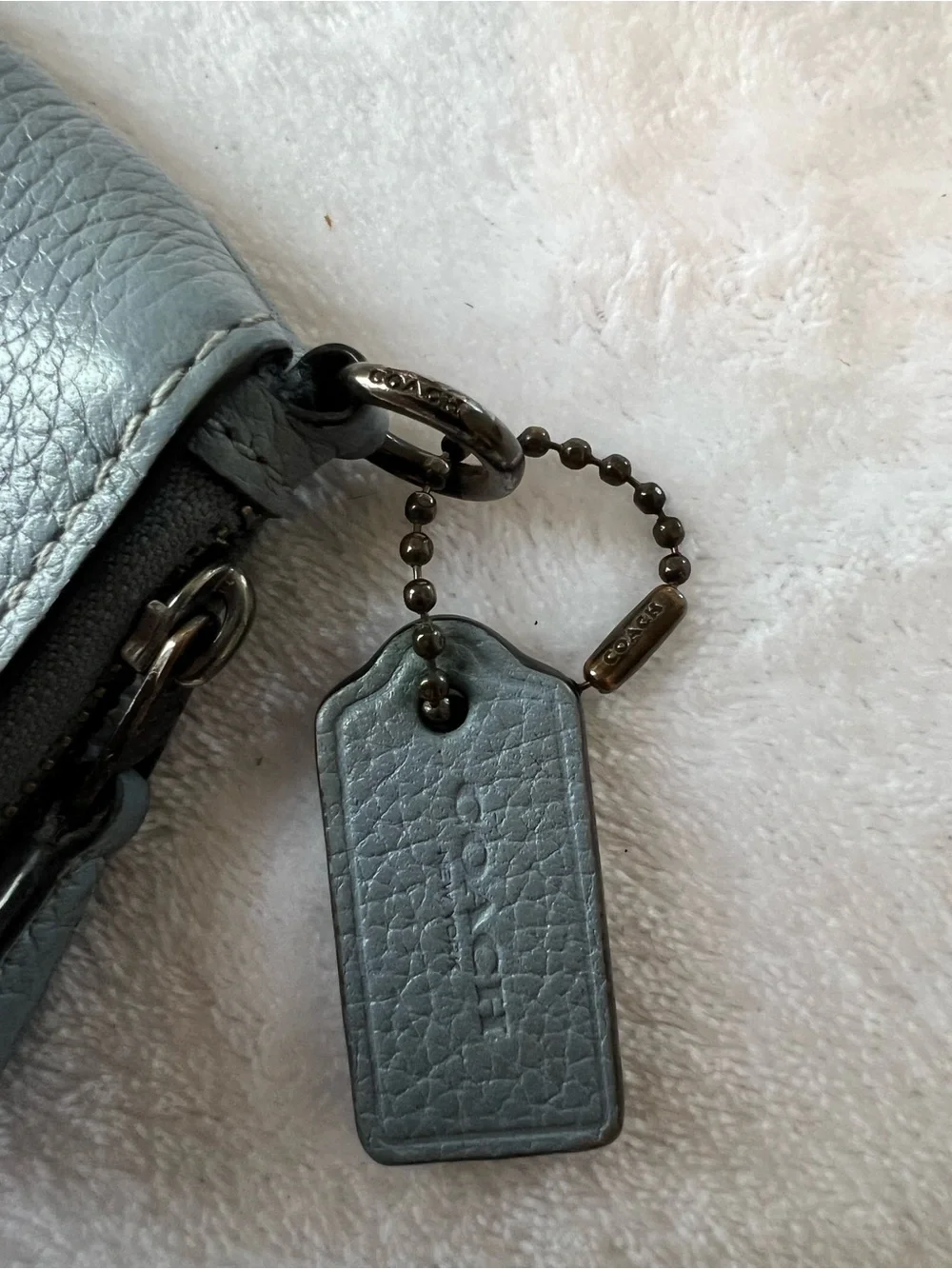 Coach Leather Women Wristlet in Slate Blue with Metallic Hardware Coin Purse